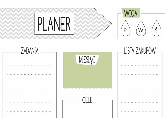 Magnetic dry-erase board planner 412 - Graphic design with gray zigzags, green rectangle, and sections for tasks and goals.