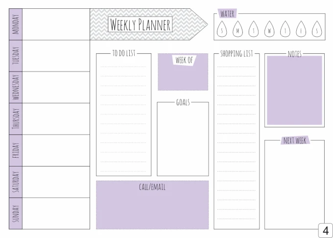 Magnetic dry-erase board Weekly planner 411 - Graphic design. Simple layout with sections for goals, notes, and lists.
