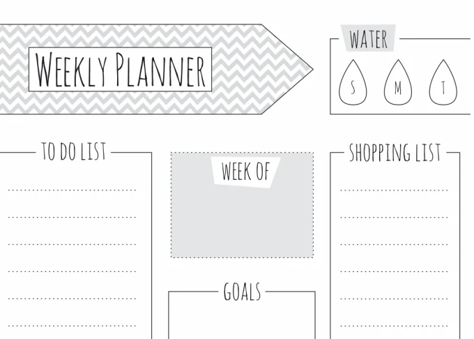 Magnetic dry-erase weekly planner 411 - Graphic design with arrows, lines, and blank spaces.