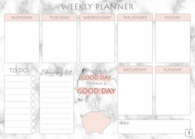 Dry-erase magnetic board Weekly planner 413 - Graphic design showing a breakdown of the days of the week.