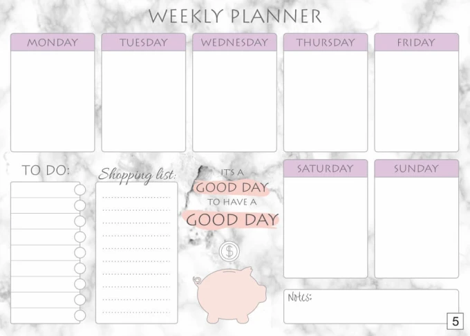 Magnetic dry-erase weekly planner 413 - features a graphic layout divided by days of the week.