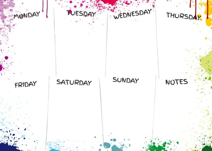 Dry-erase magnetic board Weekly Planner 417 - Simple design with seven rectangles for each day.