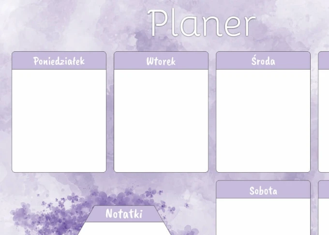 Weekly planner whiteboard 420 - Graphic design with pastel rectangles in shades of purple and white.