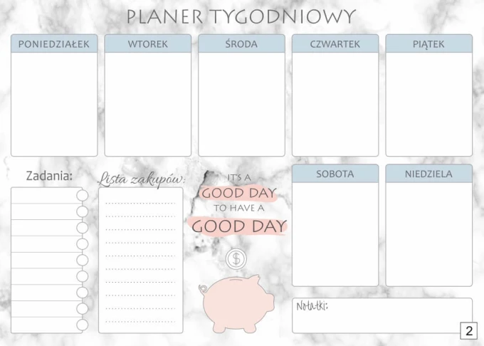 Weekly planner whiteboard 414 - Graphic design with gray background and white and pink elements, featuring rectangular sections.