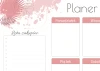 Weekly planner dry-erase board 416 - Graphic design with pink splashes and leaves, sections for each day of the week.