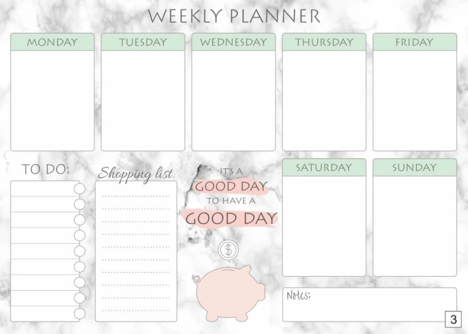 Weekly planner dry-erase board 413 - Graphic design with a layout for days of the week in pastel colors.