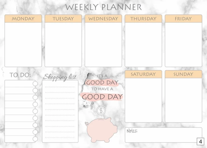 Weekly planner dry-erase board 413 - Simple design with space for days of the week and a shopping list.