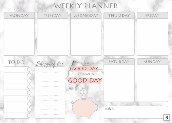 Weekly planner dry-erase board 413 - Gray background with white rectangles for days of the week and design elements.