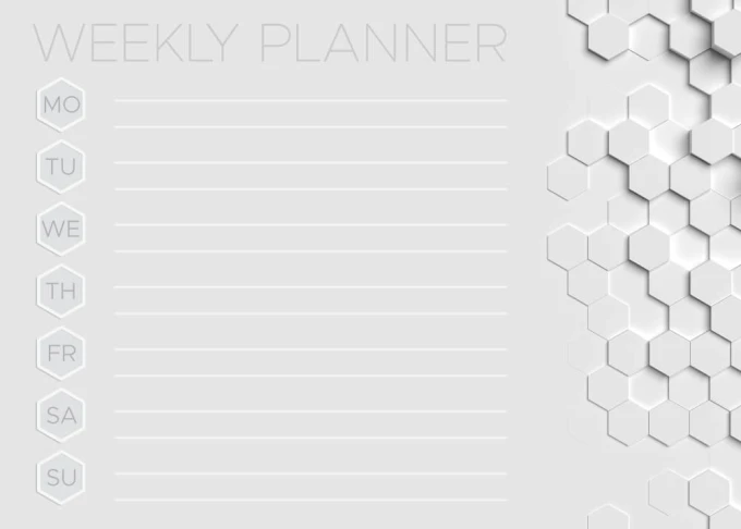 Magnetic dry-erase board Weekly planner 423 - Features a graphic of hexagons on a light background.