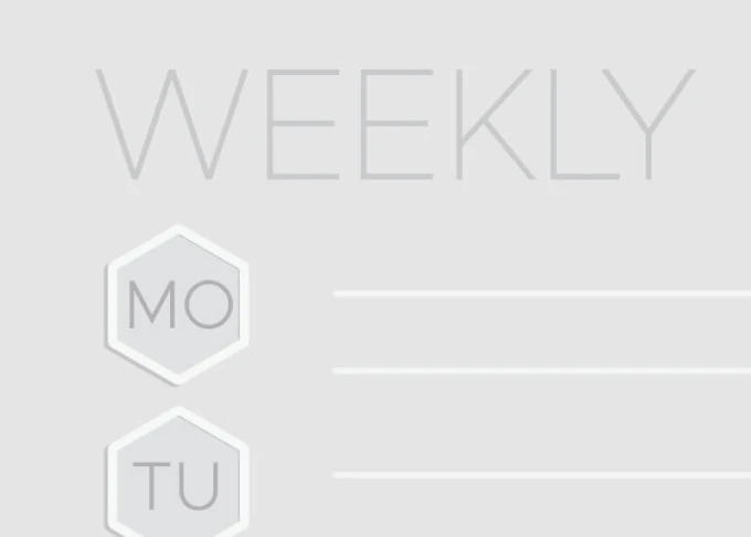 Magnetic dry-erase board Weekly planner 423 - Graphic design with gray background, text, and hexagons.