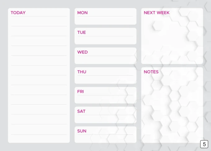 Dry-erase magnetic board Weekly Planner 427 - Graphic design featuring hexagonal shapes on a gray background.