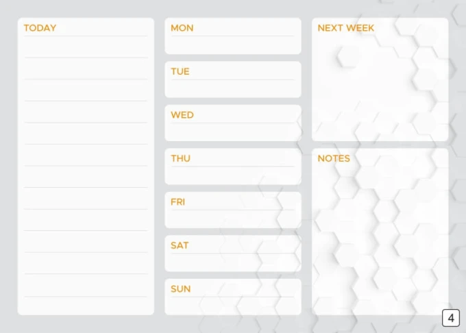Weekly planner whiteboard 428 - Graphic design with simple rectangles and hexagons in bright colors.