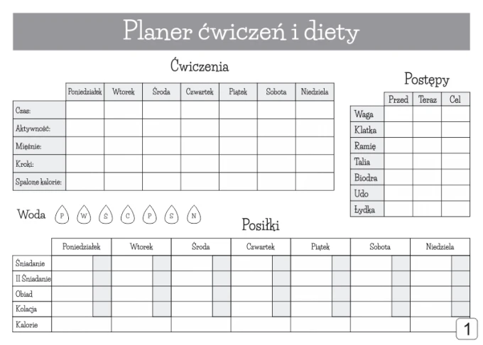 Dry-erase board for exercise and diet planning 430 - Features rectangular fields for data, lines, and icons.