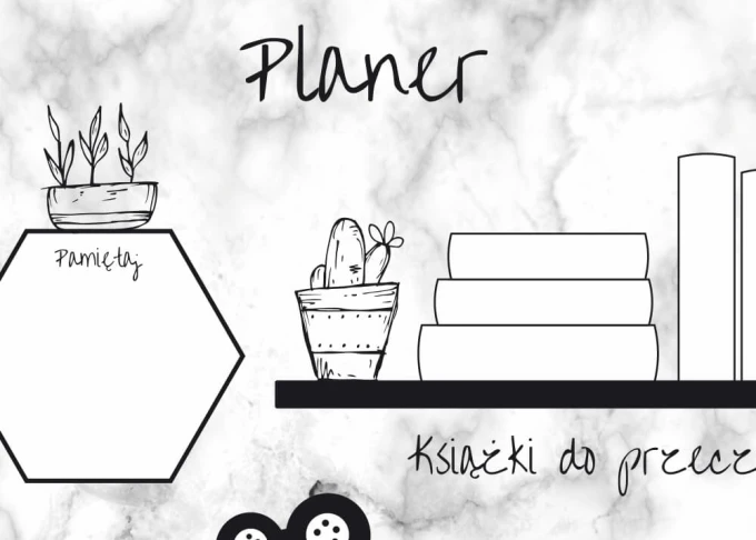 Weekly planner dry-erase board 422 - Graphic design featuring potted plants and books.