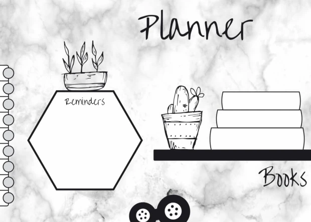 Weekly planner dry-erase board 421 - Graphic design featuring potted plants, hexagons, and text.
