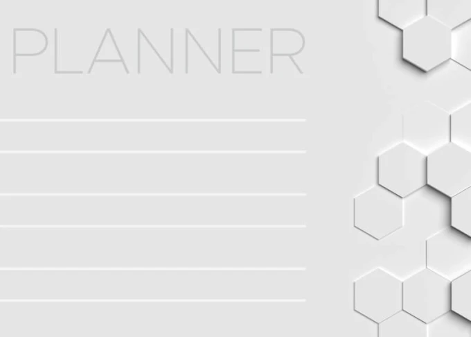 Weekly planner dry-erase board 423 - Graphic design with hexagons in various shades of gray.