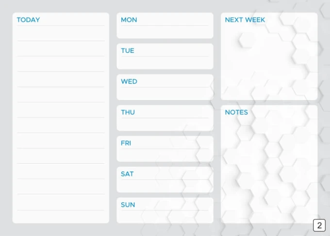 Weekly planner dry-erase board 427 - Graphic design with hexagons in shades of gray and white.