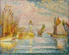 Reproduction of Lighthouse at Groix by Paul Signac. The image features a lighthouse, boats, and water.