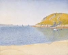 Reproduction of Port of Saint-Cast by Paul Signac. The image shows a view of the sea, boats, and hills in the background.