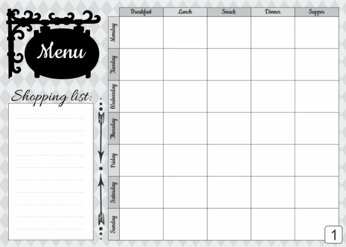 Dry-erase magnetic menu board 431 - Graphic design with "Menu" text at the top and an arrow beside it.