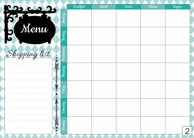 Magnetic dry-erase menu board 431 - Rectangular design with blue diamond patterns.