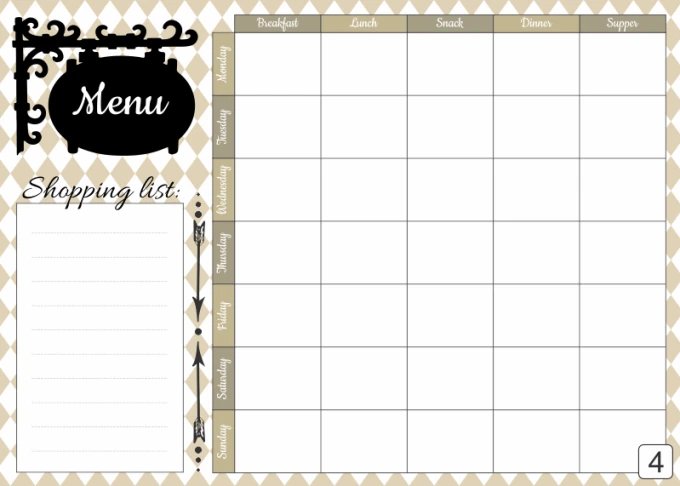 Magnetic dry-erase menu board 431 - Graphic design with a frame, "Menu" text, and meal slots.