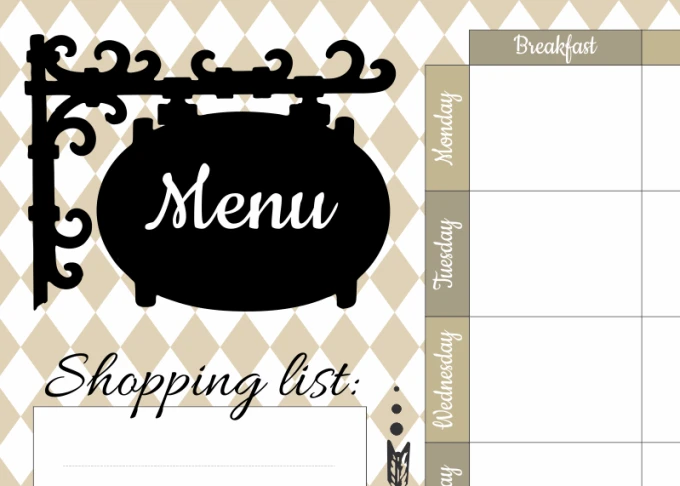 Magnetic dry-erase menu board 431 - Features a black "Menu" text on a diamond-patterned background.