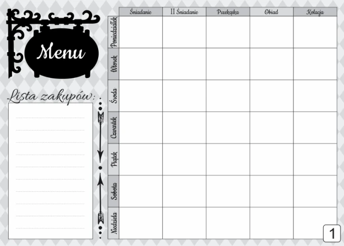 Magnetic dry-erase menu board 432 - Gray and white checkered design with "Menu" text and arrows.
