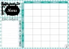 Dry-erase magnetic menu board 432 - Graphic design with turquoise and white diamond pattern and space for a list.