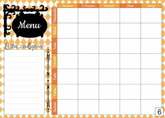 Magnetic dry-erase menu board 432 - Rectangular shape with an orange diamond pattern in the background.