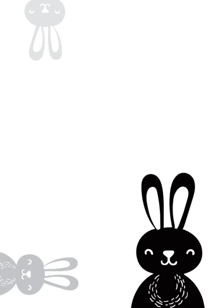 Dry-erase board for kids featuring bunnies in shades of gray on a white background.