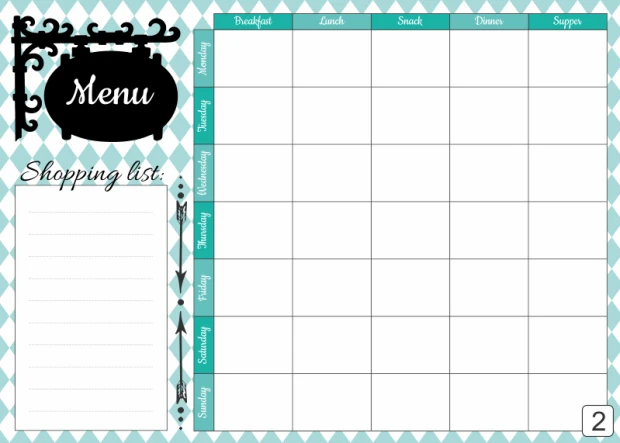 Dry-erase menu board 431 - Graphic design with blue and white diamonds. Black "Menu" text.