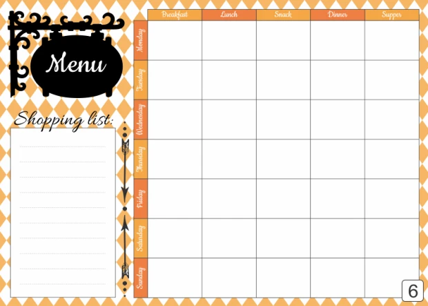Menu dry-erase board 431 - Graphic design with orange and white rectangular and diamond patterns.