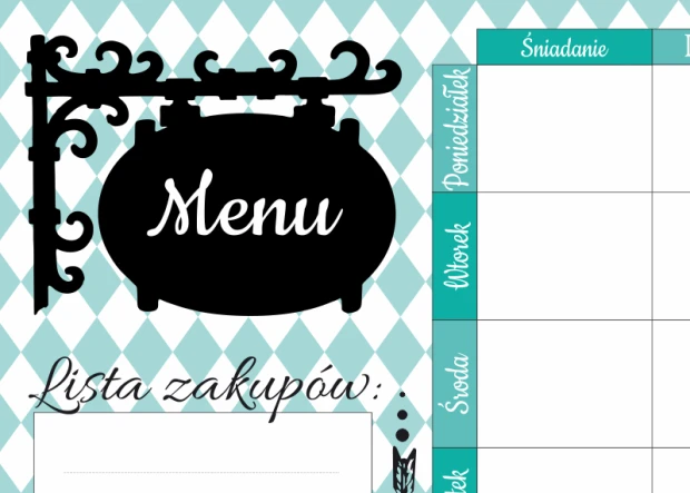 Menu dry-erase board 432 - Graphic design with black "Menu" text on a white and blue checkered background.