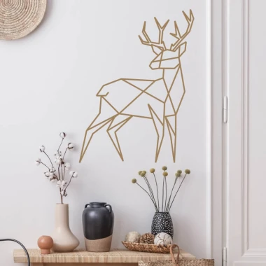 Deer wall sticker 2465 - Living room decor with light walls, natural furniture, and plants.