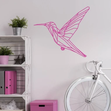 Hummingbird wall sticker 2476 - Graphic design in pink with geometric shapes and sharp lines.