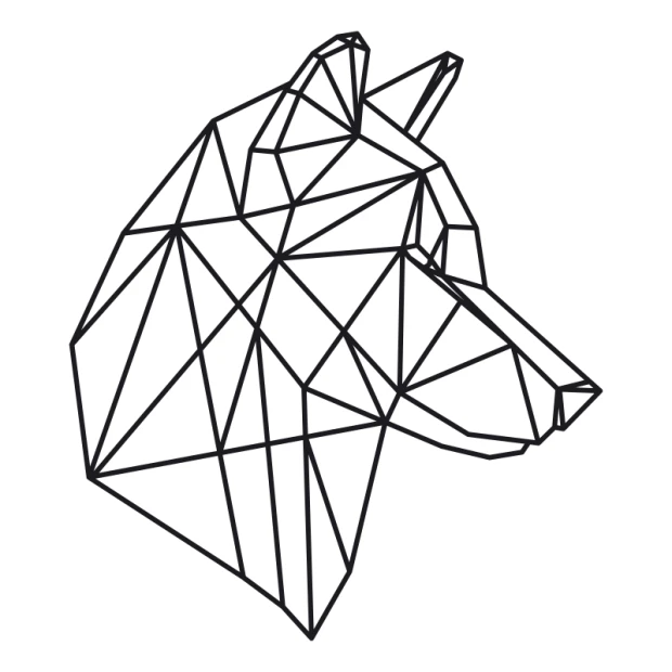 Wolf head wall template 2478 - Graphic design featuring geometric lines and triangles.
