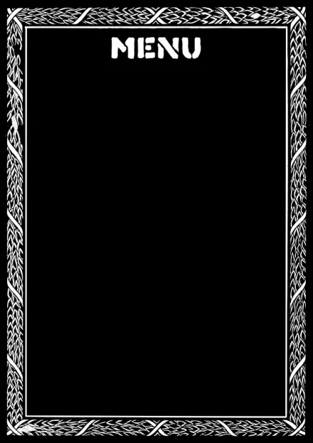 Chalkboard menu sign 083 - Black rectangle with white MENU text at the top and decorative white accents.