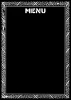 Chalkboard menu sign 083 - Black rectangle with white MENU text at the top and decorative white accents.