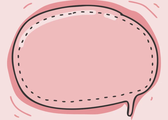 Dry-erase board speech bubble 450 - Graphic design. Speech bubble shape with a dashed line, pink background.