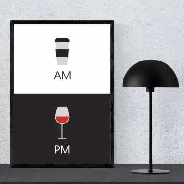Am Pm 018 Poster - Graphic design featuring two rectangles: top with a mug, bottom with a glass.