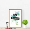 Be Creative 039 poster - Graphic design with colorful paint splashes in green and blue on a white background, black text.