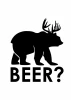 Beer? 017 Poster - Graphic design featuring a bear with antlers on a black background and the word BEER?