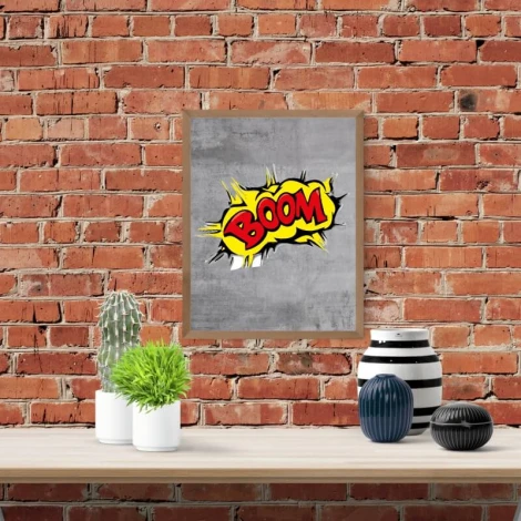 Boom 037 Poster - Living room arrangement. Brick wall in shades of brown and gray.