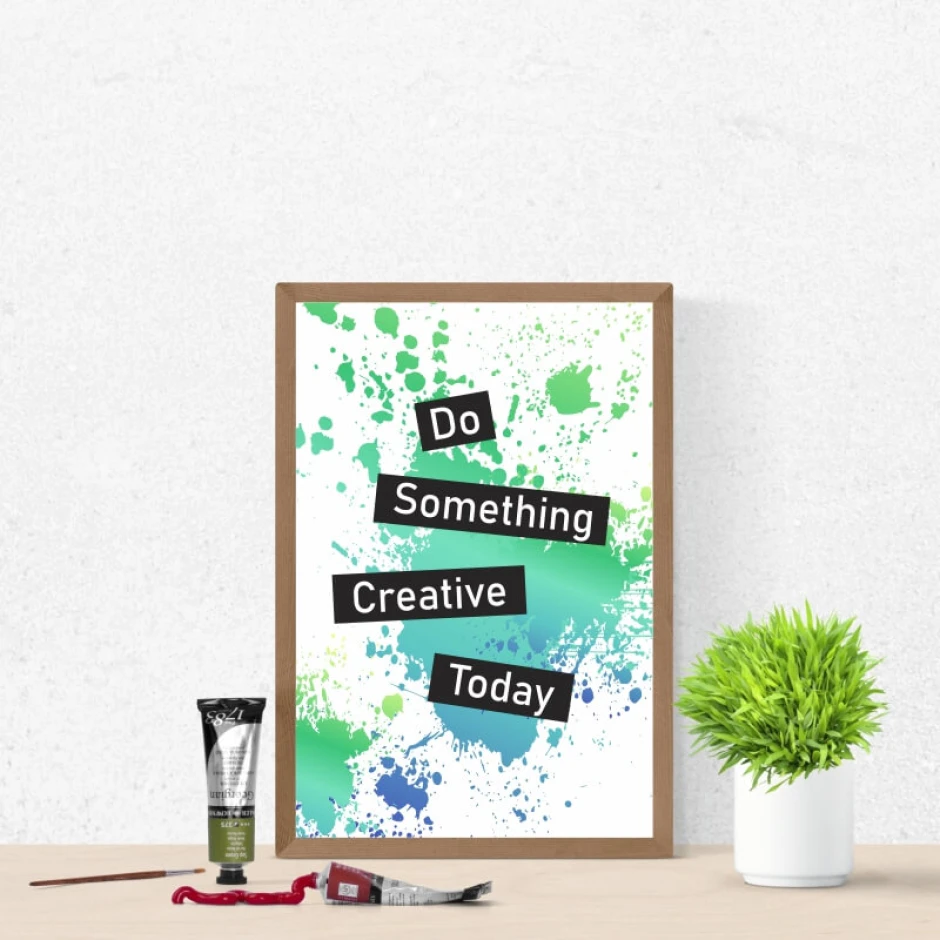 Poster Do Something Creative Today 038 - Graphic design with colorful green and blue splashes and black text.