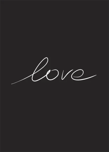 Love 025 Poster - Graphic design featuring the word "love" in a stylish white font on a black background.