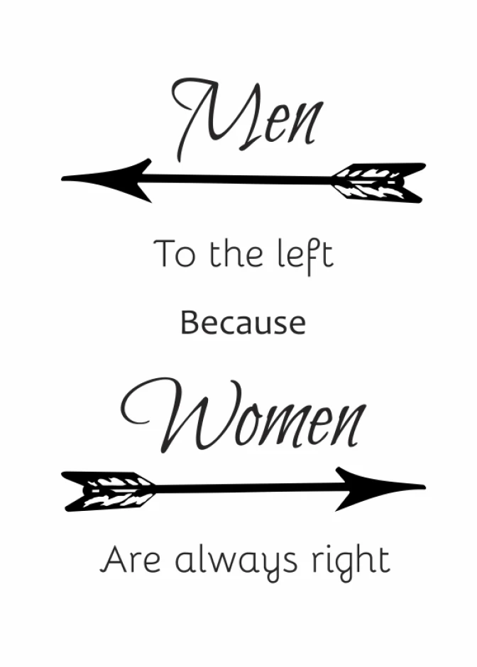 Men Women 003 Poster - Graphic design featuring two arrows pointing left and right with text.