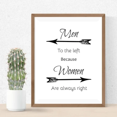 Poster Men Women 003 - Graphic design featuring two arrows pointing in opposite directions with text.