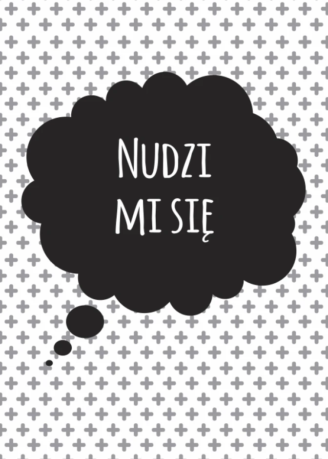 Poster I\'m Bored 004 - Graphic design. Black cloud with text on a light background with small crosses.