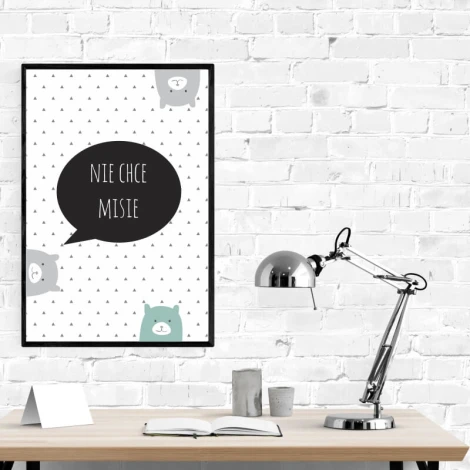 Poster "I Don\'t Want Bears" 046 - Graphic design featuring gray and green bears on a white background with a black cloud and text.